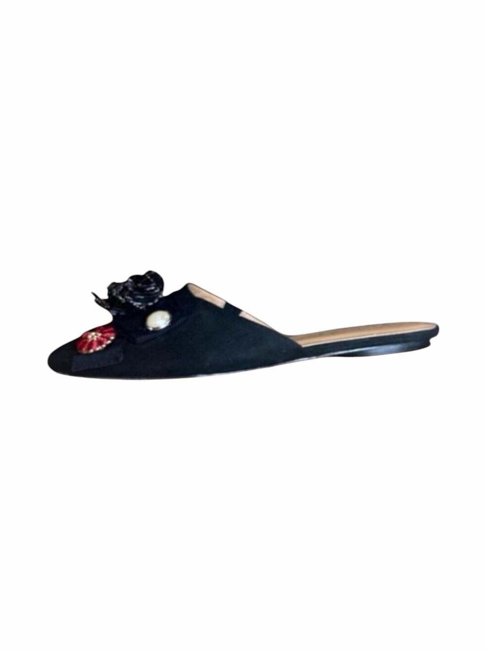 Nanette Lepore Ester Floral Beaded Pearl Flat Mules Womens 7.5M